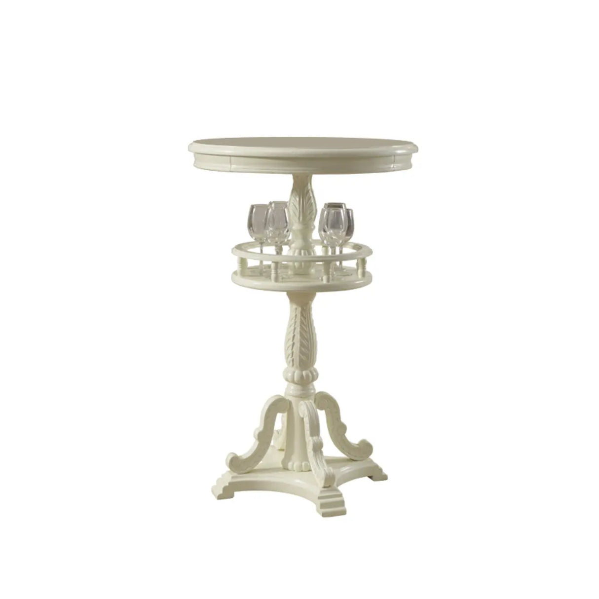 French Country Small Round Wooden Bar Table with Shelf Image - 4