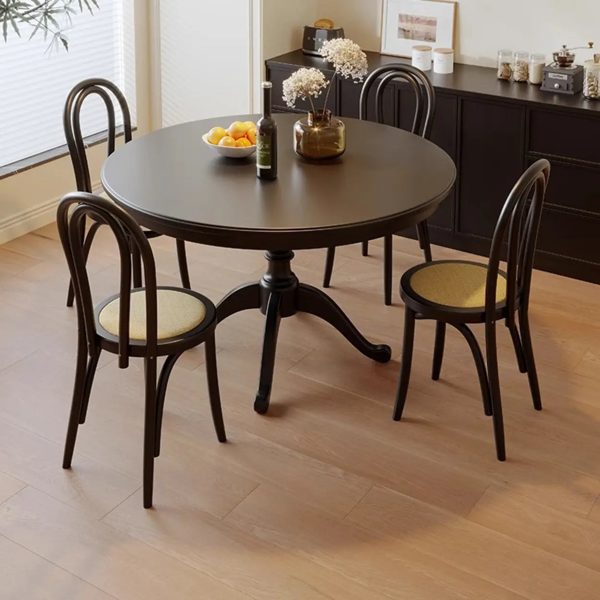 French Country Vintage Brown Wood Round Large Dining Table Image - 1