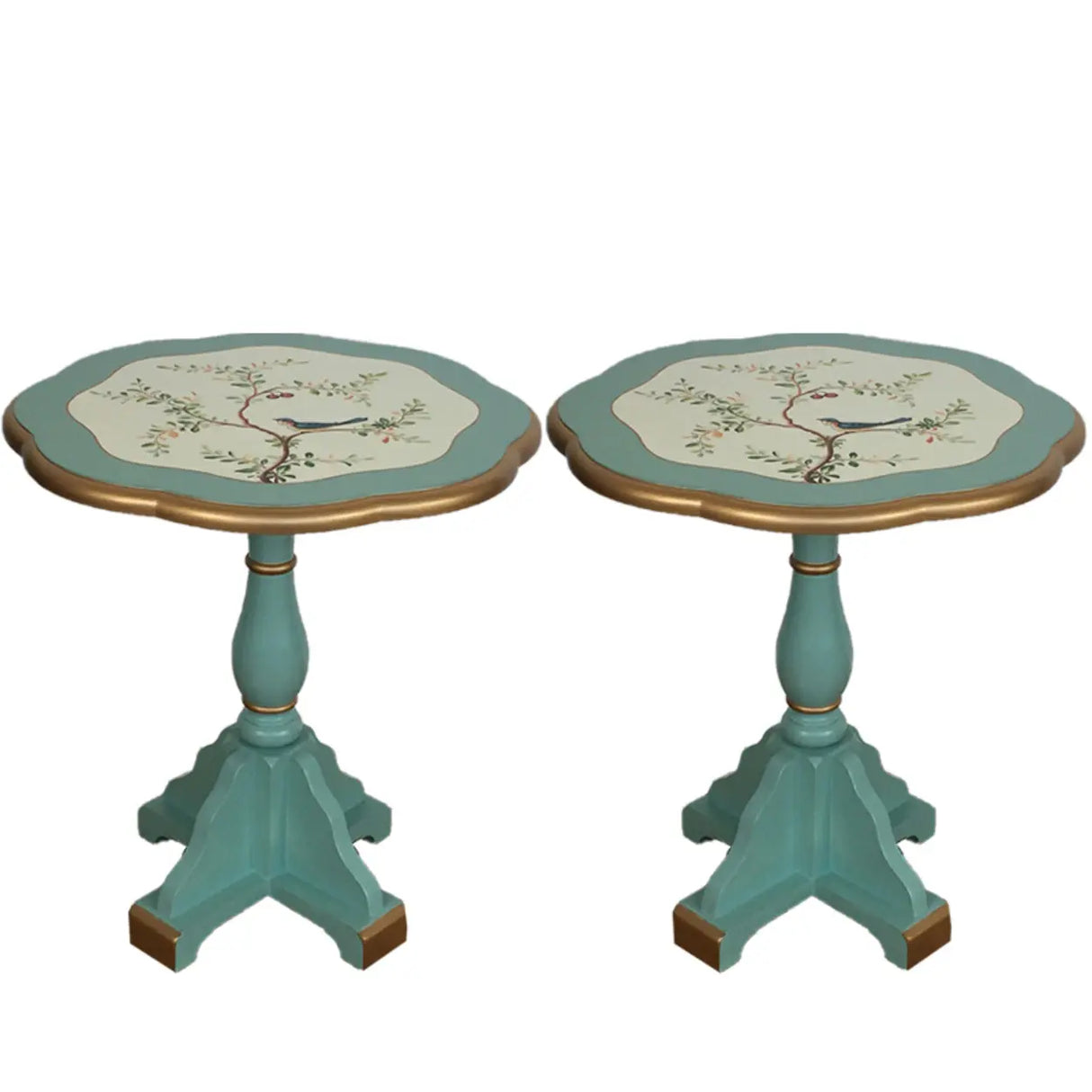 French Country Vintage Green Painted Wood Pedestal Side Table Image - 11