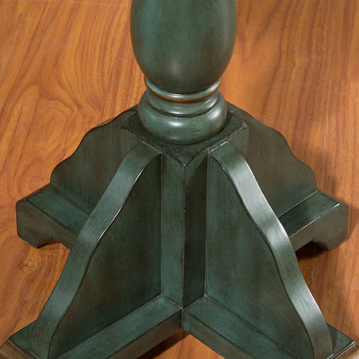 French Country Vintage Green Painted Wood Pedestal Side Table Image - 14