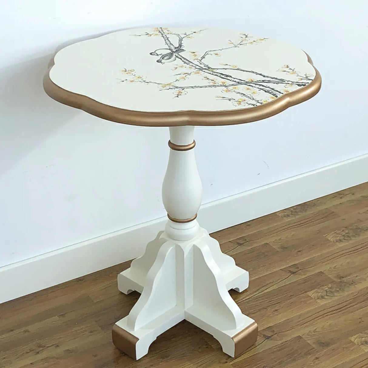 French Country Vintage Green Painted Wood Pedestal Side Table Image - 2