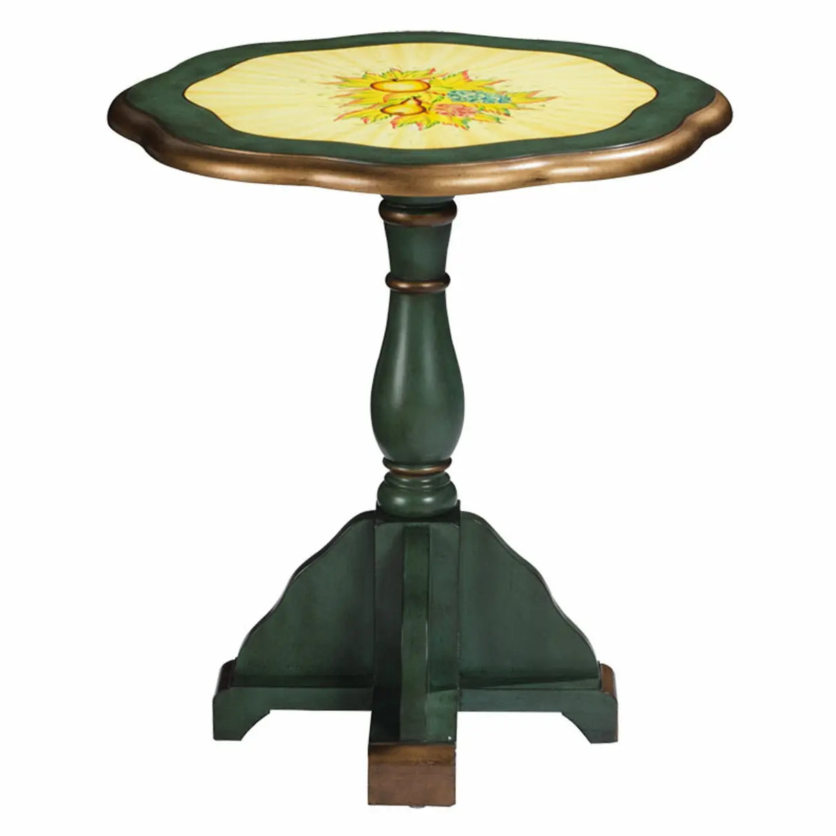 French Country Vintage Green Painted Wood Pedestal Side Table Image - 5
