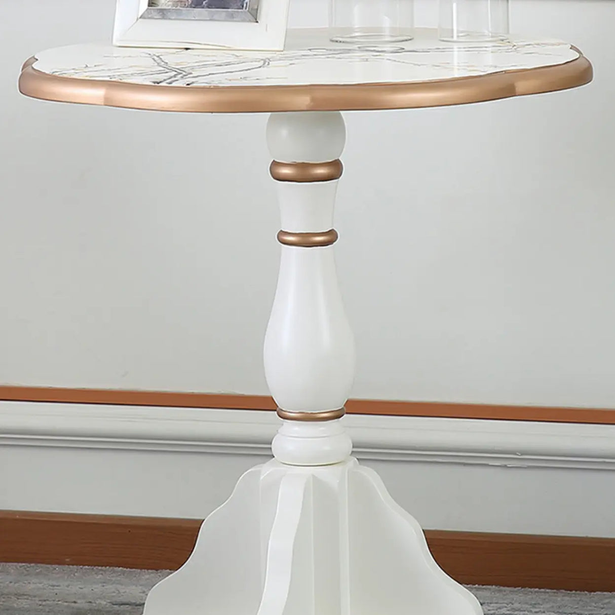 French Country Vintage Green Painted Wood Pedestal Side Table Image - 6