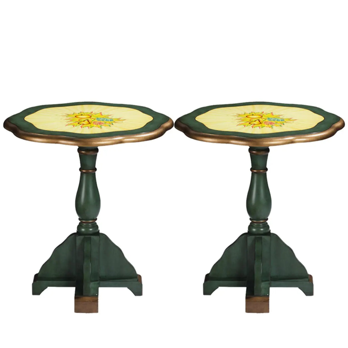 French Country Vintage Green Painted Wood Pedestal Side Table Image - 7