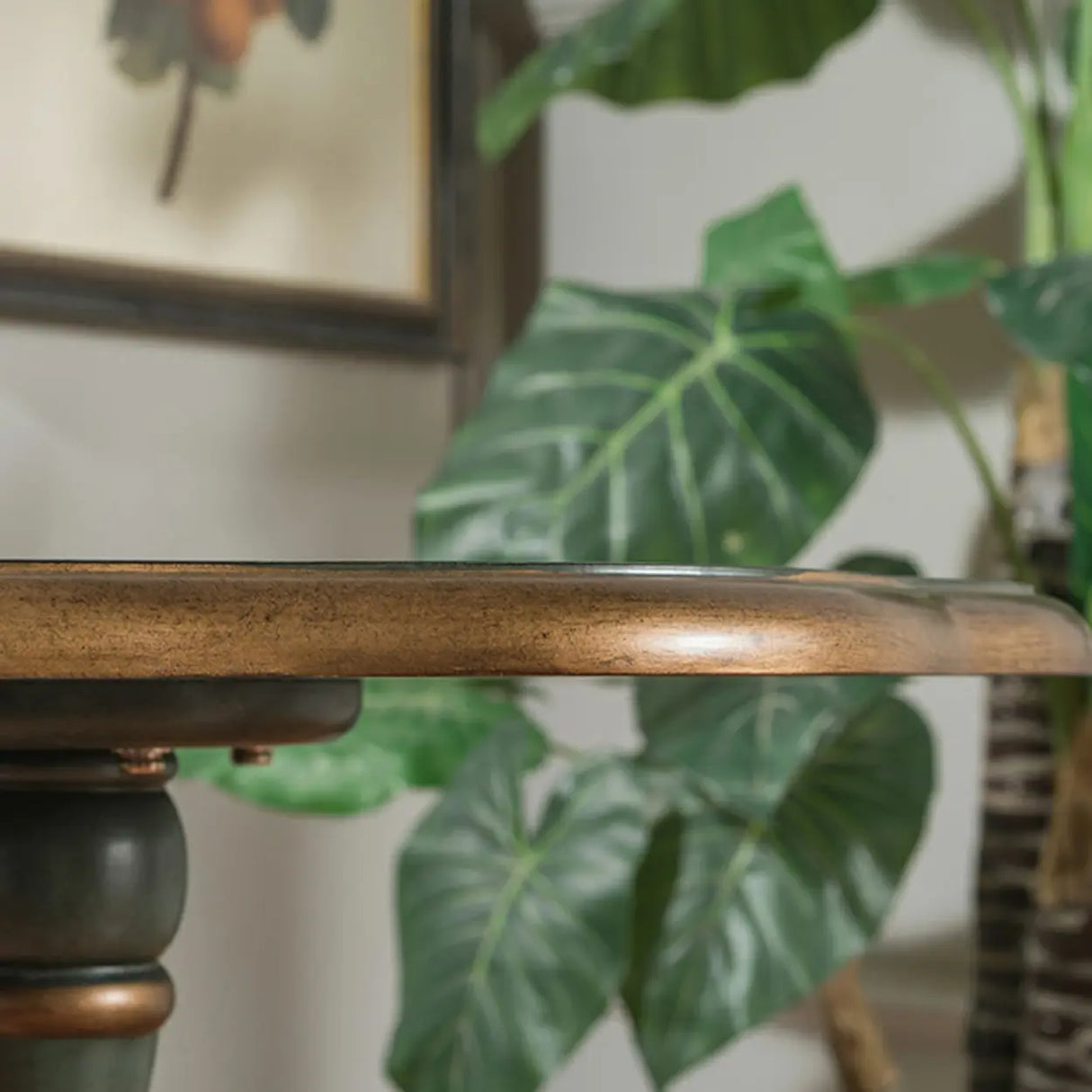 French Country Vintage Green Painted Wood Pedestal Side Table Image - 8