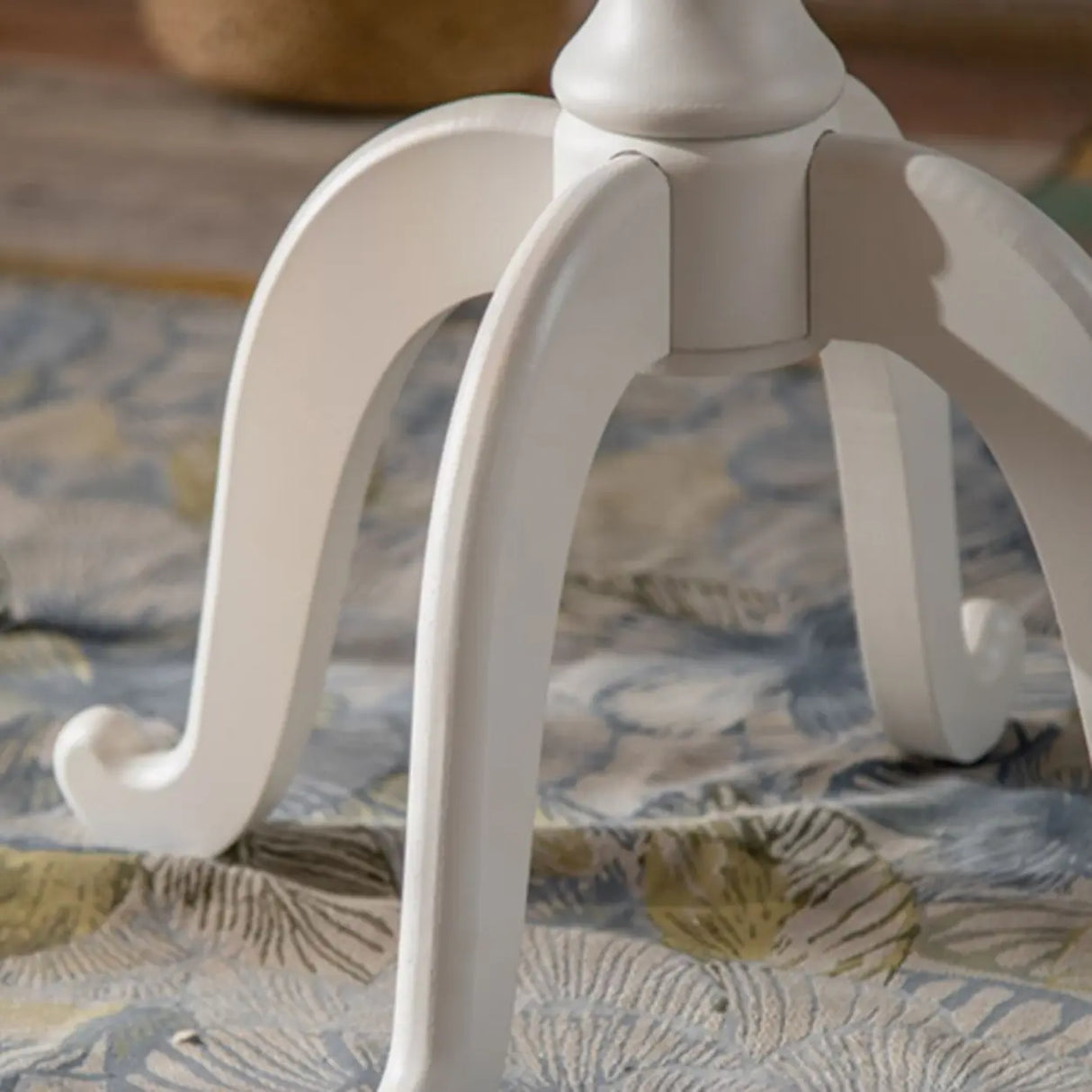 French Country Vintage White Carved Base Wood Side Table Image - 10