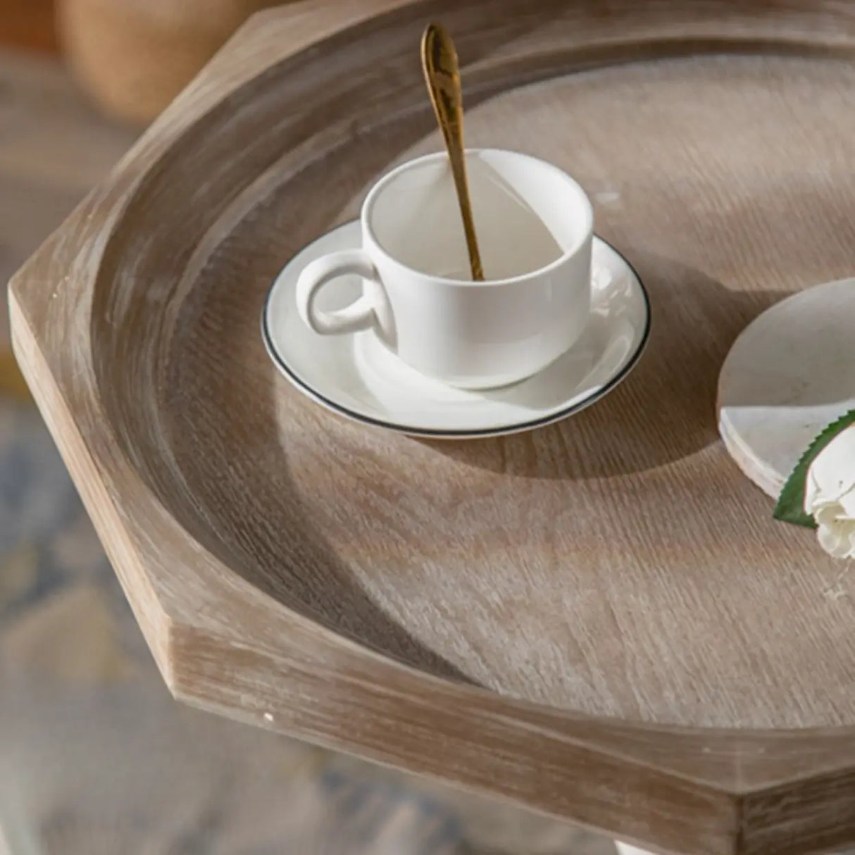 French Country Vintage White Carved Base Wood Side Table Image - 11