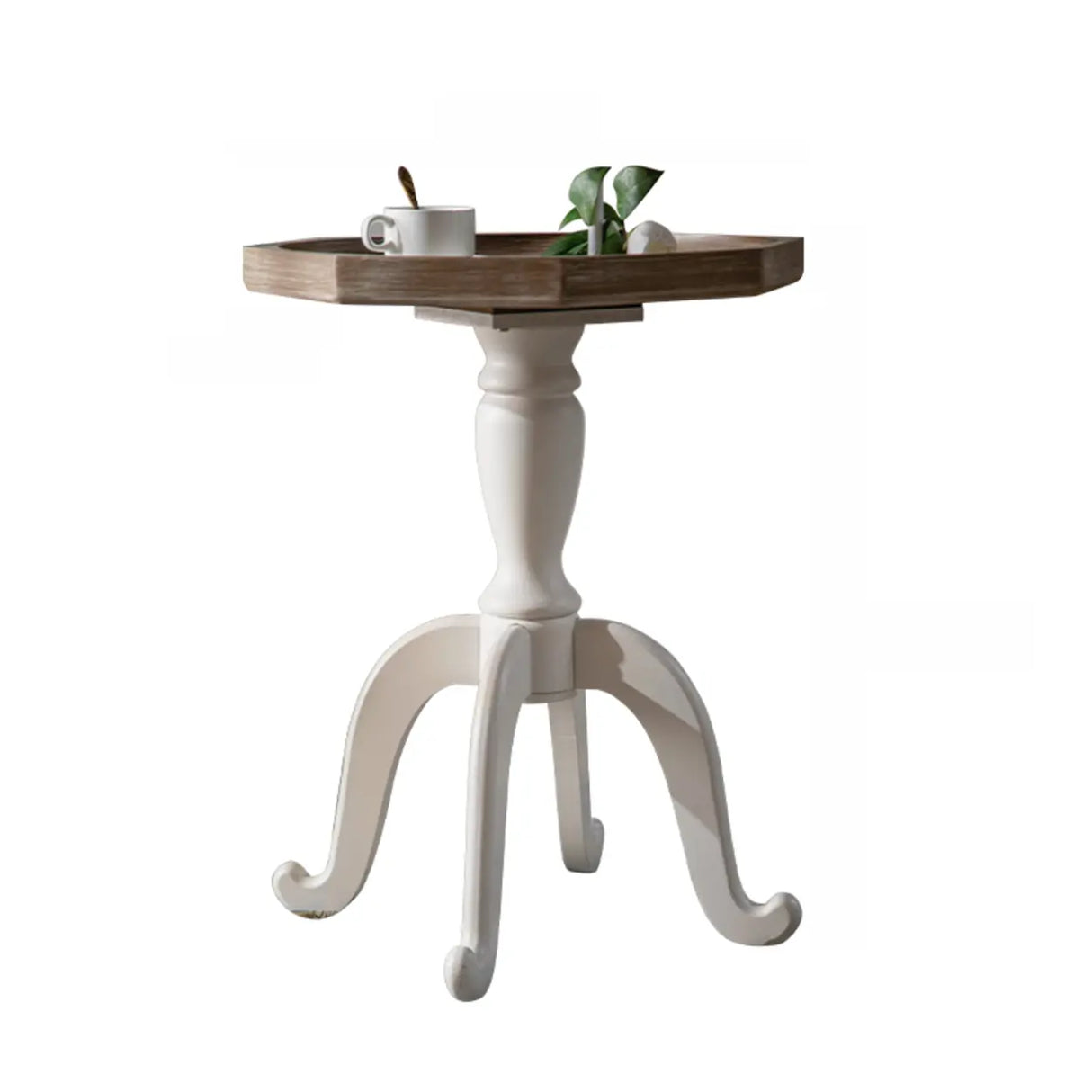 French Country Vintage White Carved Base Wood Side Table Image - 3