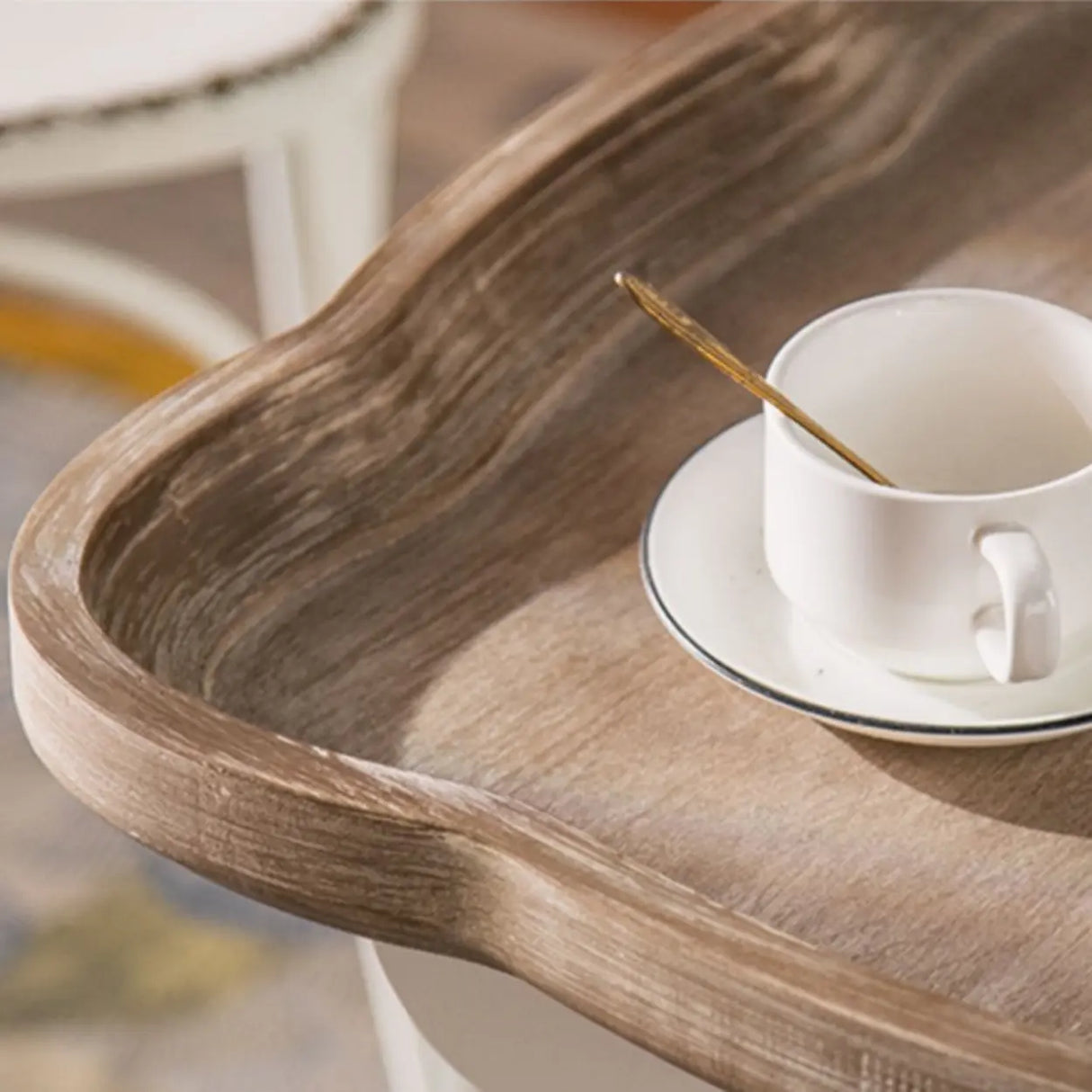 French Country Vintage White Carved Base Wood Side Table Image - 8