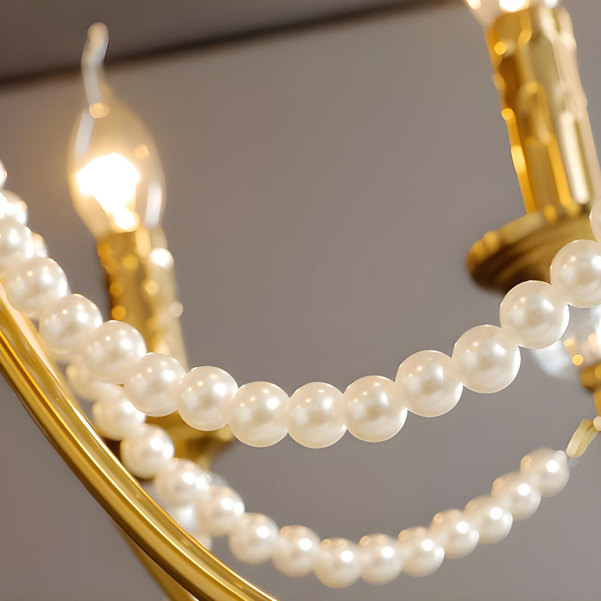 French Elegant Gold Pearls and Crystal Candle Chandelier Image - 11