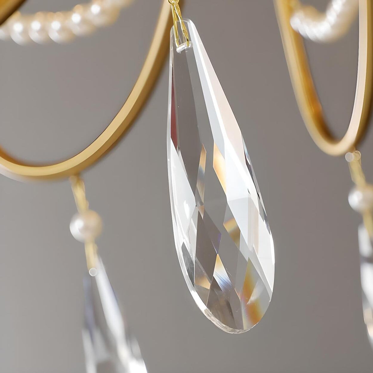 French Elegant Gold Pearls and Crystal Candle Chandelier Image - 13