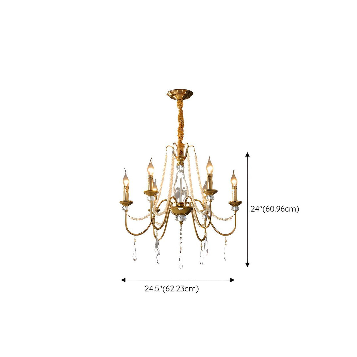 French Elegant Gold Pearls and Crystal Candle Chandelier Image - 16