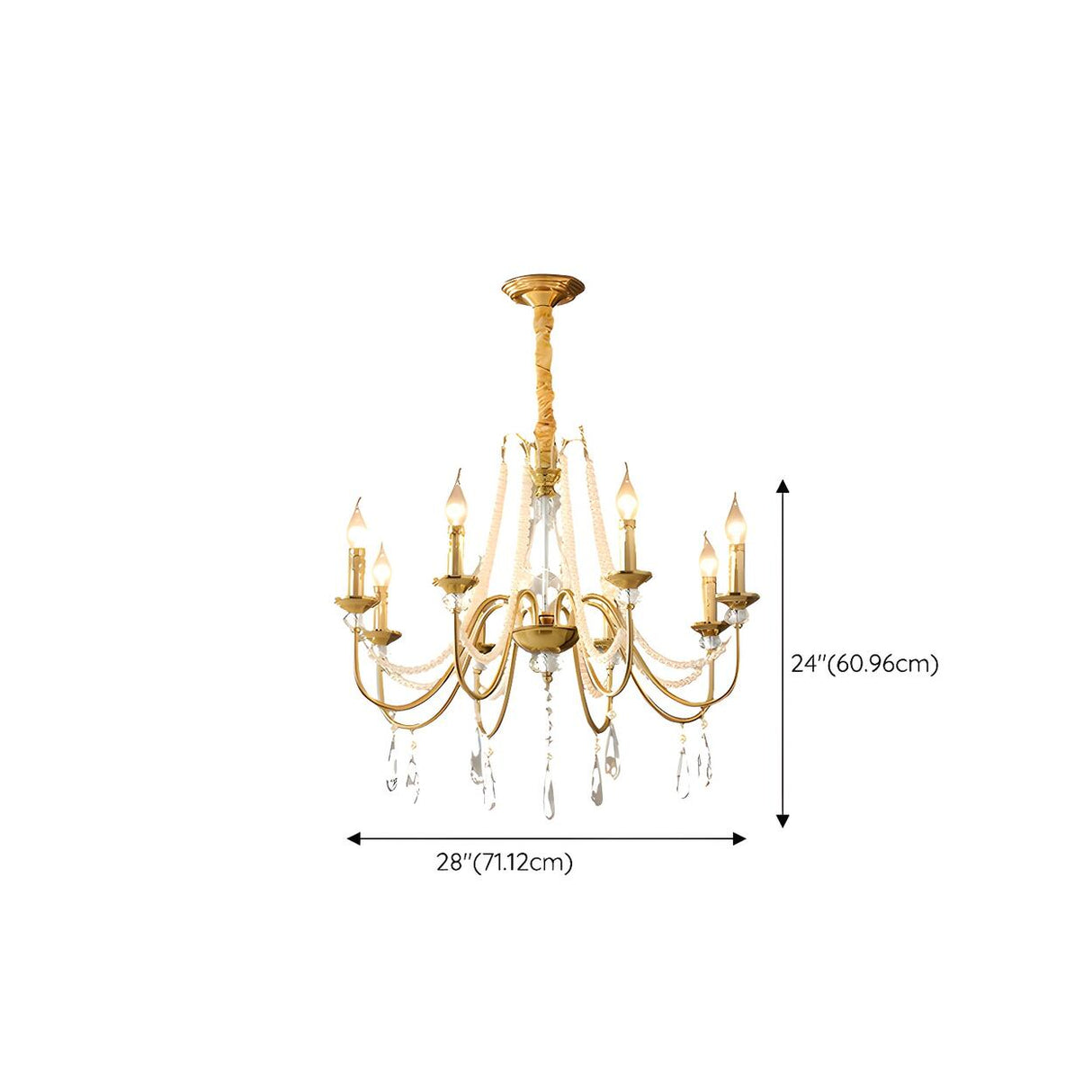 French Elegant Gold Pearls and Crystal Candle Chandelier Image - 17