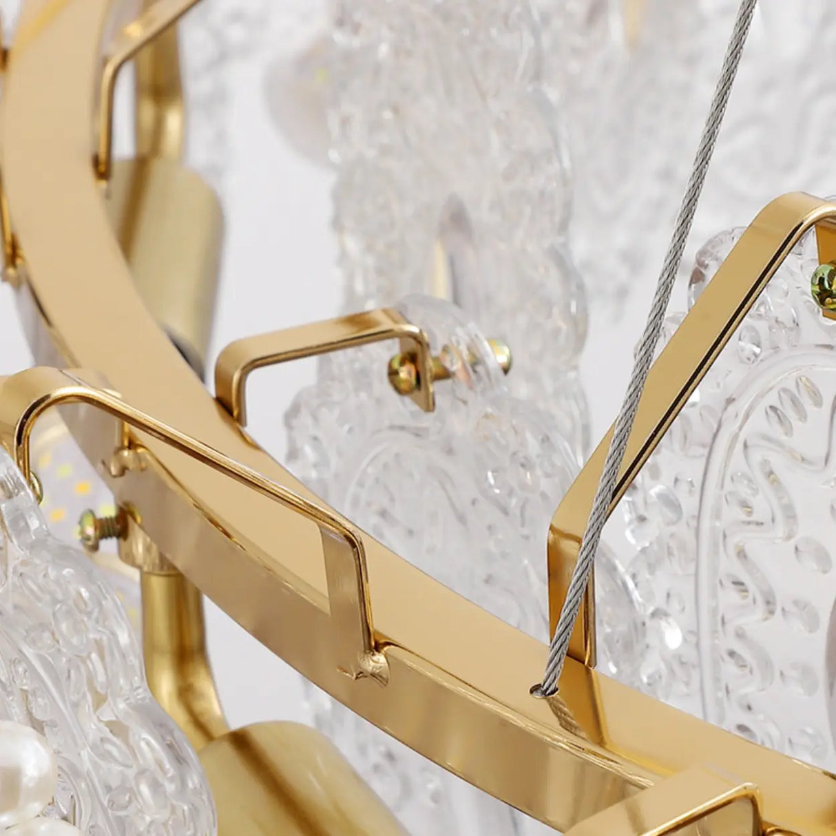 French Luxury Leaf Gold Glass Pendant Living Room Chandelier Image - 10