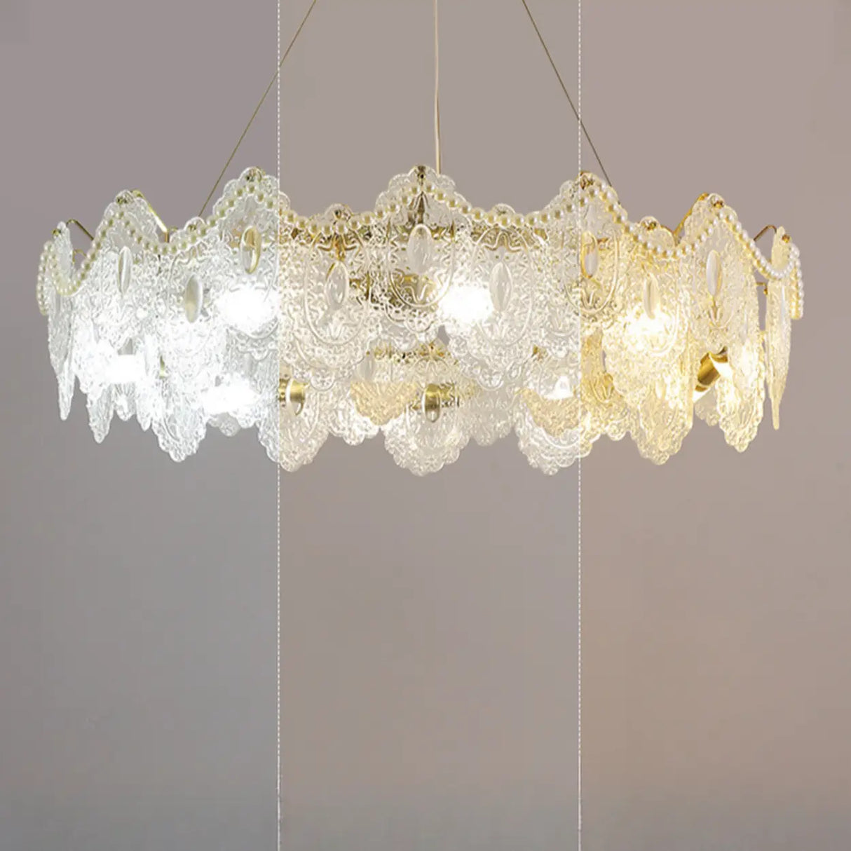 French Luxury Leaf Gold Glass Pendant Living Room Chandelier Image - 7