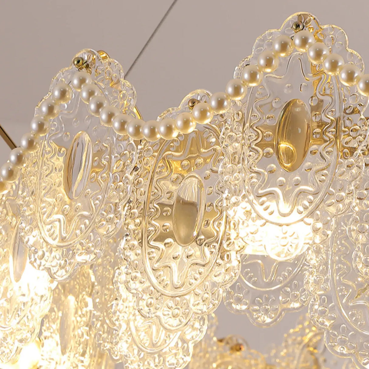 French Luxury Leaf Gold Glass Pendant Living Room Chandelier Image - 8