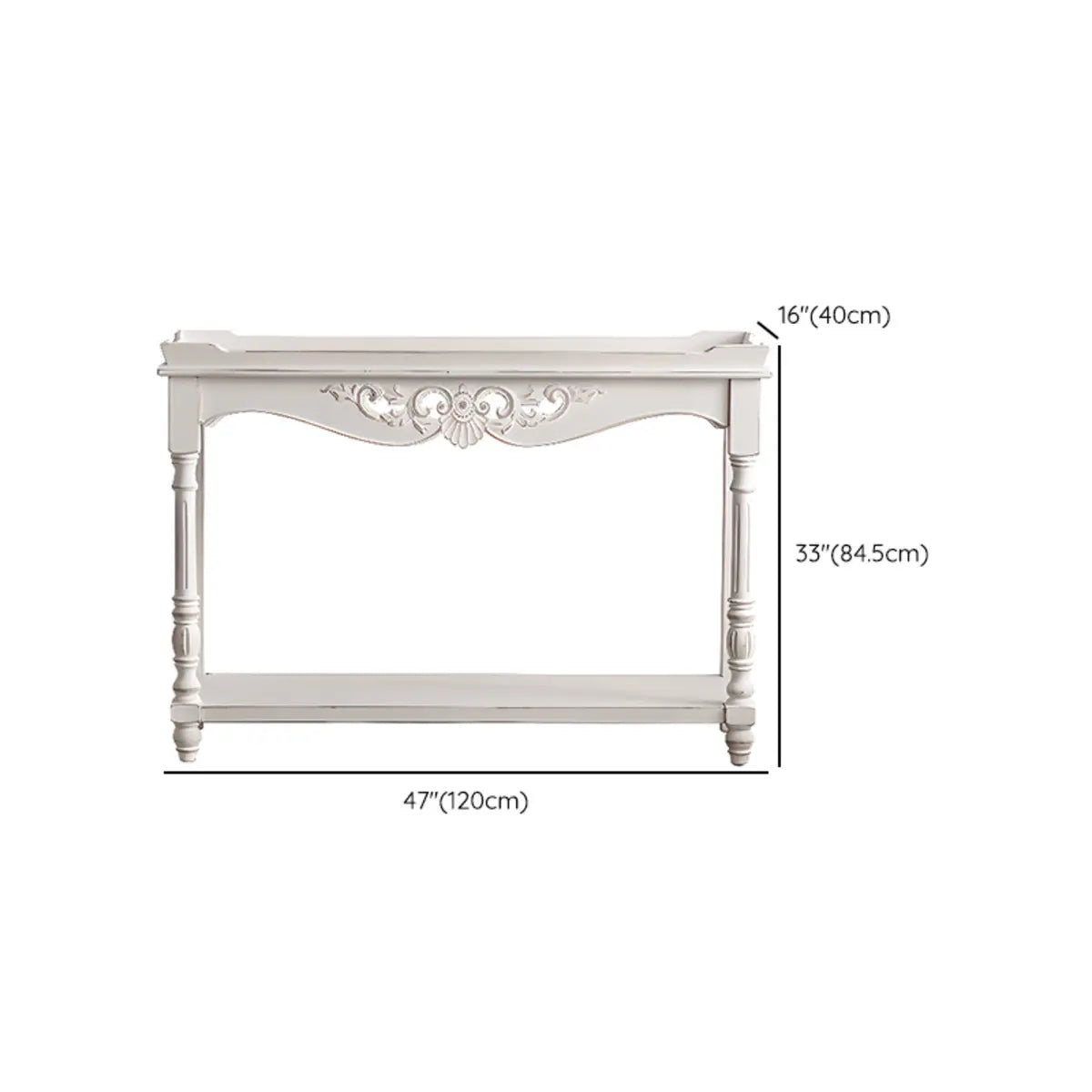 French-style Rectangular Wood Console Table with Floor Shelf