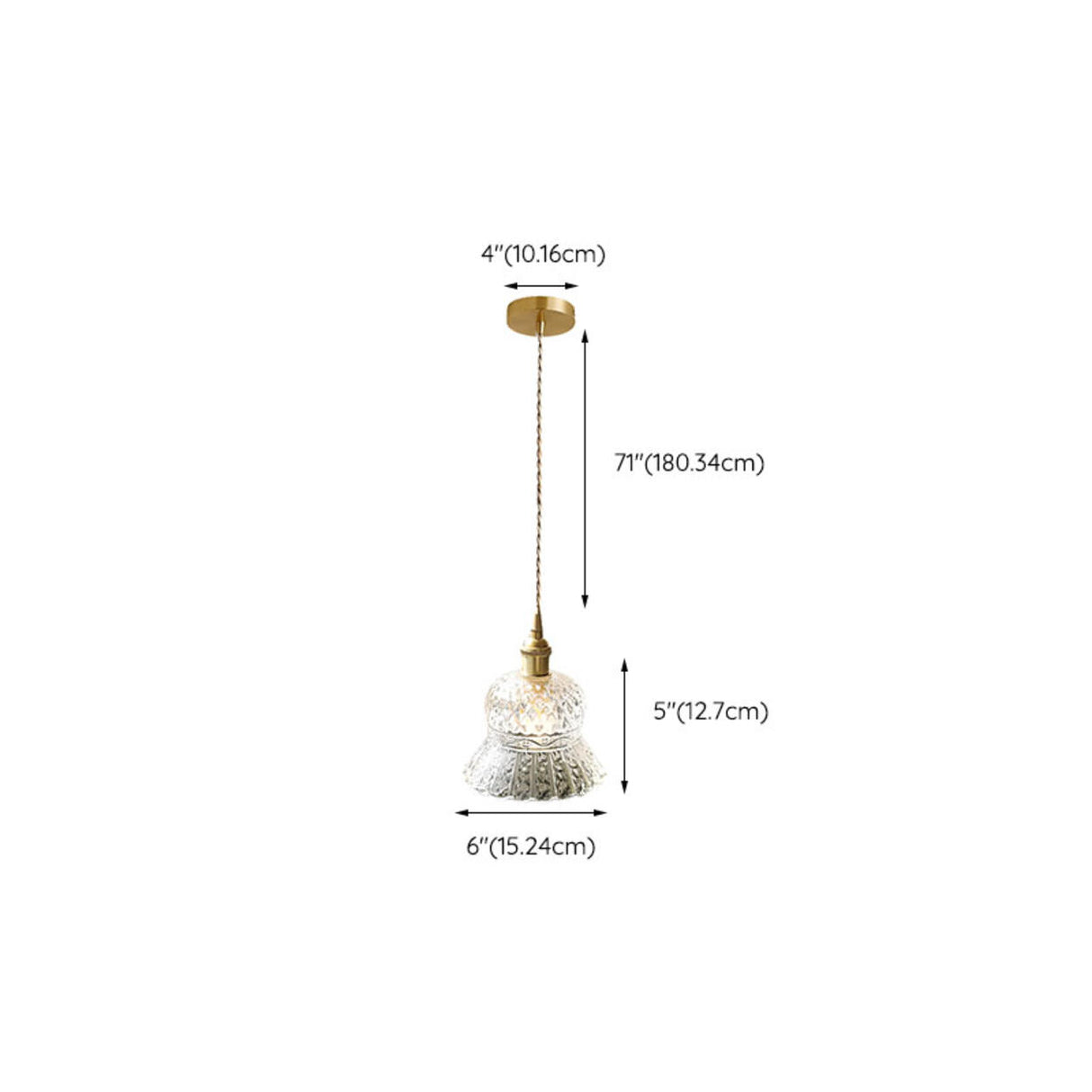 French Vintage Clear Glass Bell Vase Pendant Light