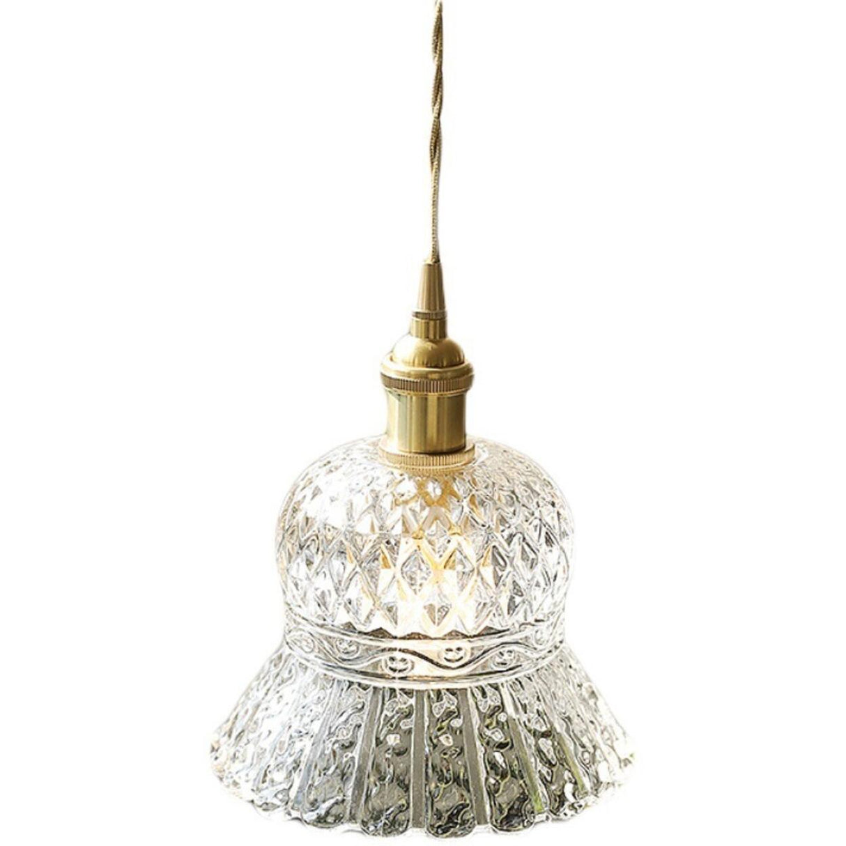French Vintage Clear Glass Bell Vase Pendant Light Image - 5