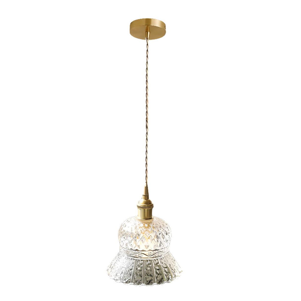 French Vintage Clear Glass Bell Vase Pendant Light Image - 6