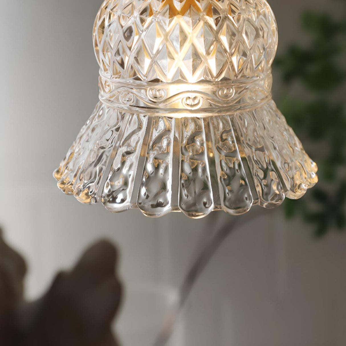 French Vintage Clear Glass Bell Vase Pendant Light Image - 9