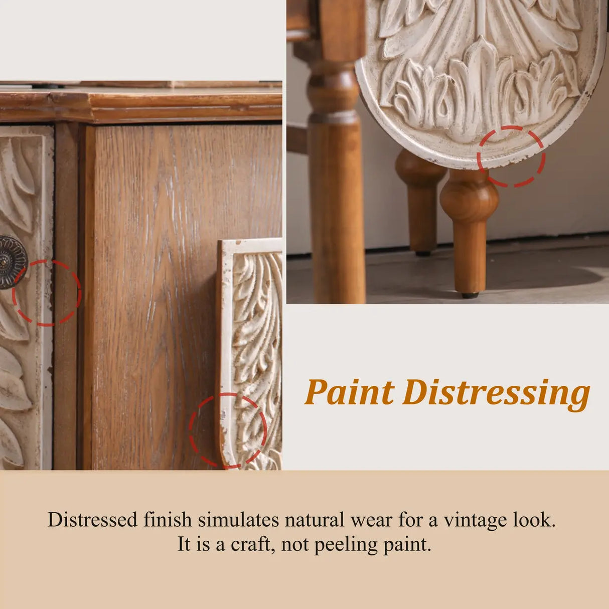 French Vintage Wood Embossed Entryway Console Table with Storage Image - 3