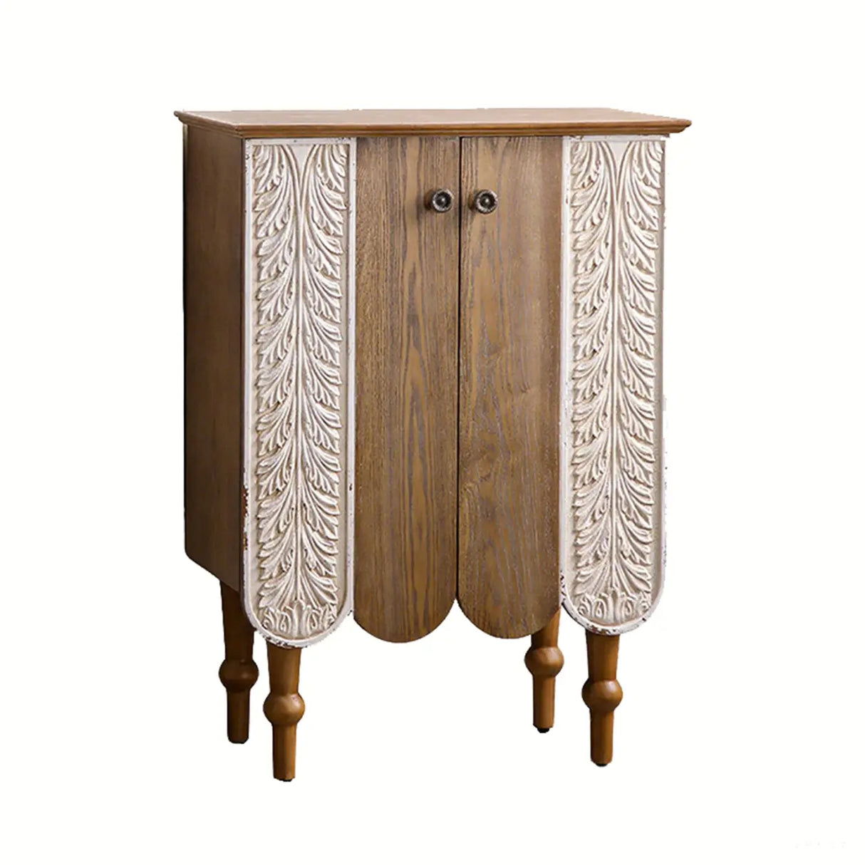 French Vintage Wood Embossed Entryway Console Table with Storage Image - 8