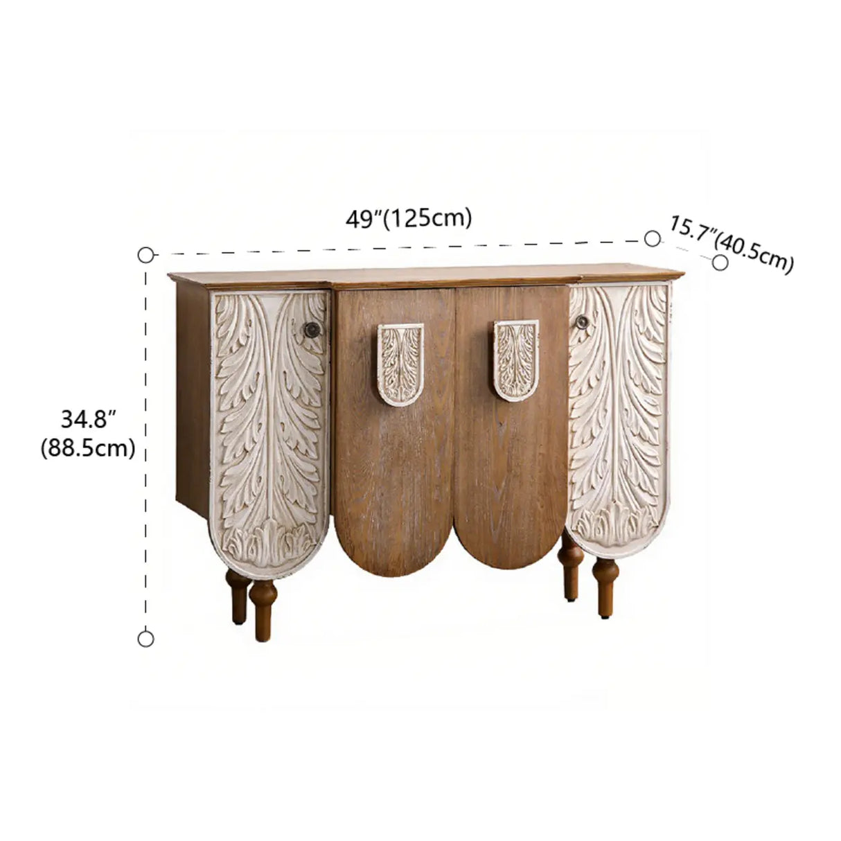 French Vintage Wood Embossed Entryway Console Table with Storage