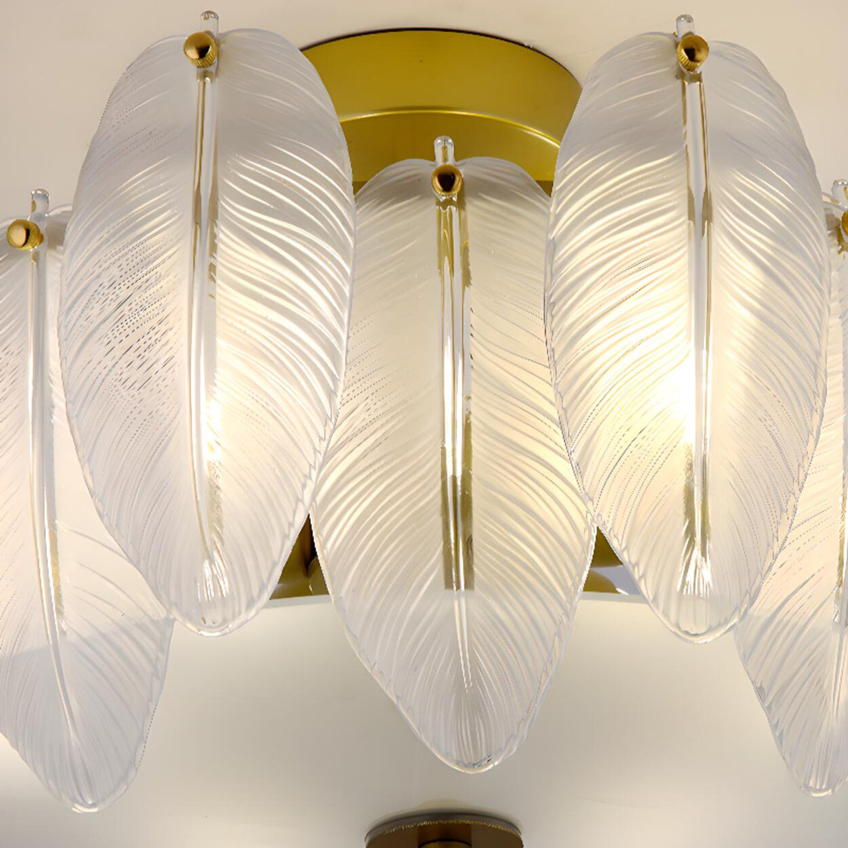 Frosted Feather Drum Crystal Semi-Flush Mount Light Image - 11