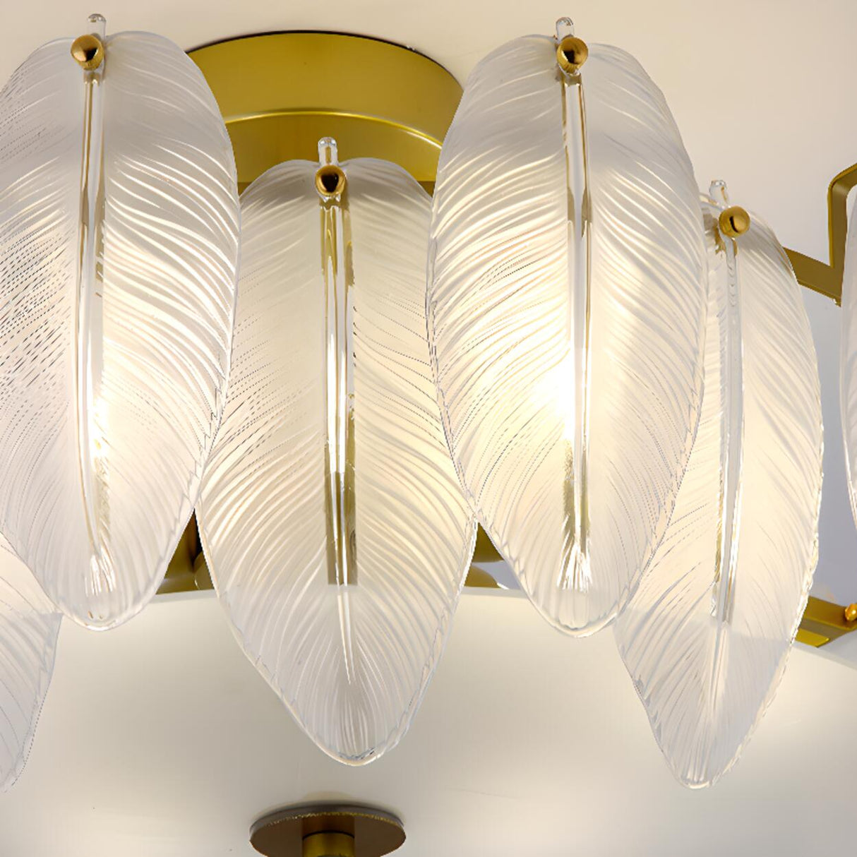 Frosted Feather Drum Crystal Semi-Flush Mount Light Image - 13