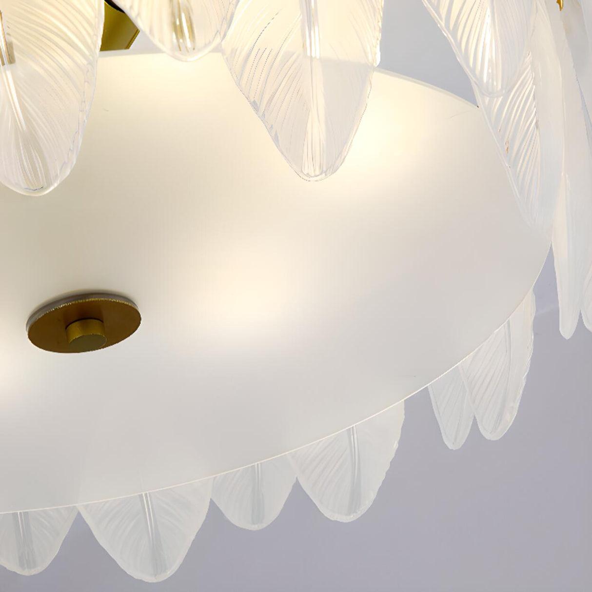 Frosted Feather Drum Crystal Semi-Flush Mount Light Image - 14