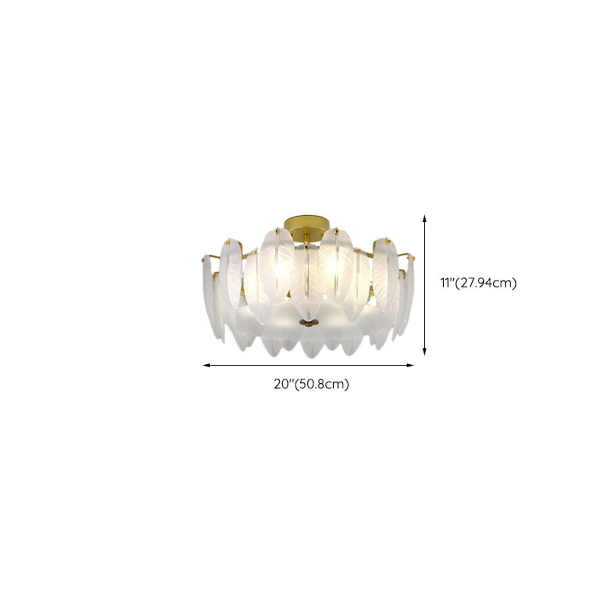 Frosted Feather Drum Crystal Semi-Flush Mount Light Image - 17
