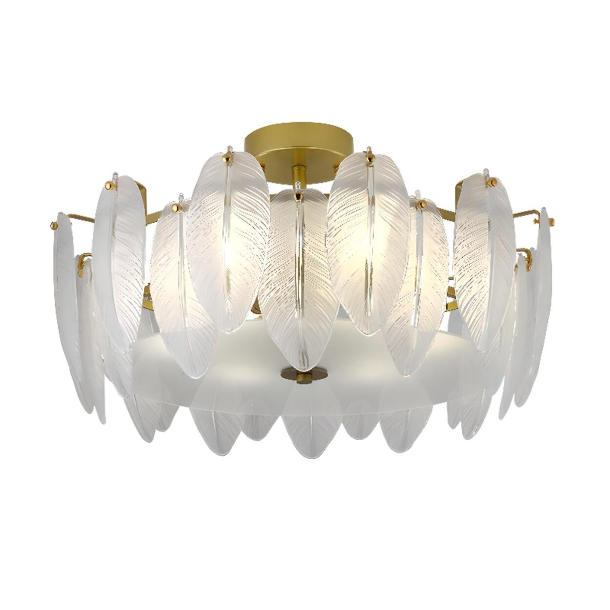 Frosted Feather Drum Crystal Semi-Flush Mount Light Image - 5