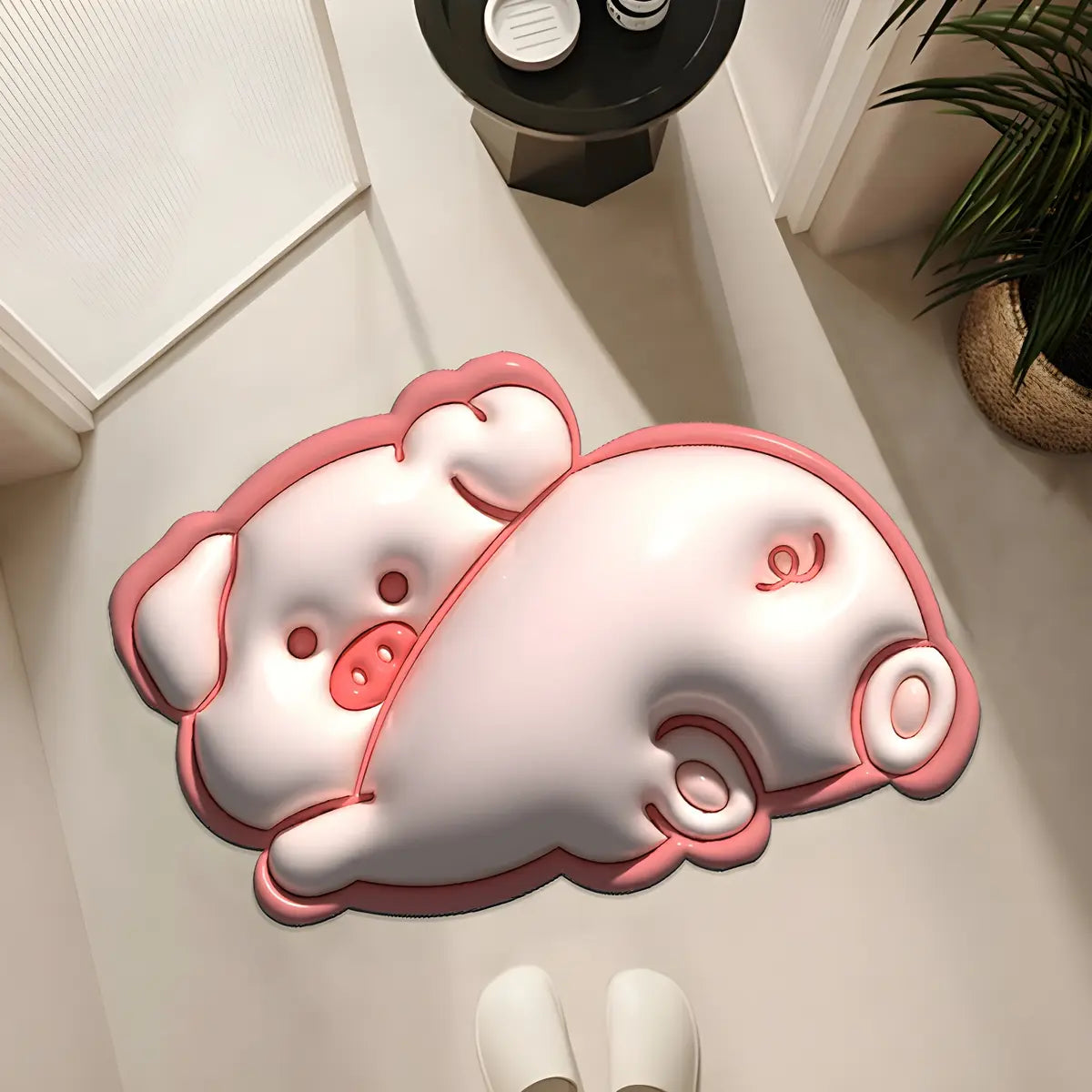 Fun Cartoon Face Oval Rubber Green Anti-Slip Area Rug Image - 9