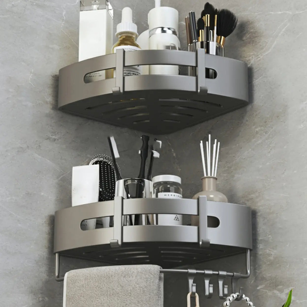 Functional Grey Metal Bathroom Hardware Set with Shelves Image - 10