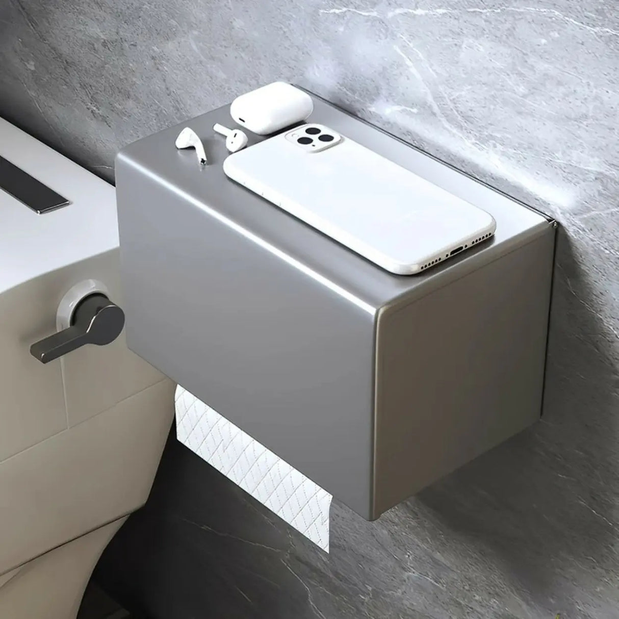 Functional Grey Metal Bathroom Hardware Set with Shelves Image - 17