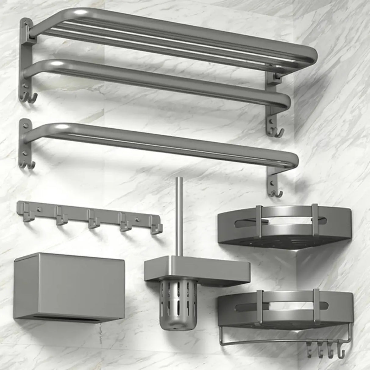 Functional Grey Metal Bathroom Hardware Set with Shelves Image - 3