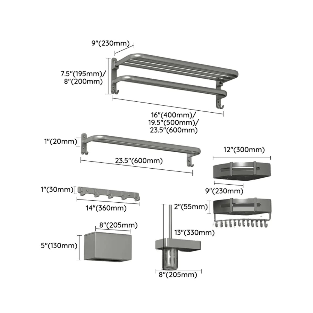 Functional Grey Metal Bathroom Hardware Set with Shelves