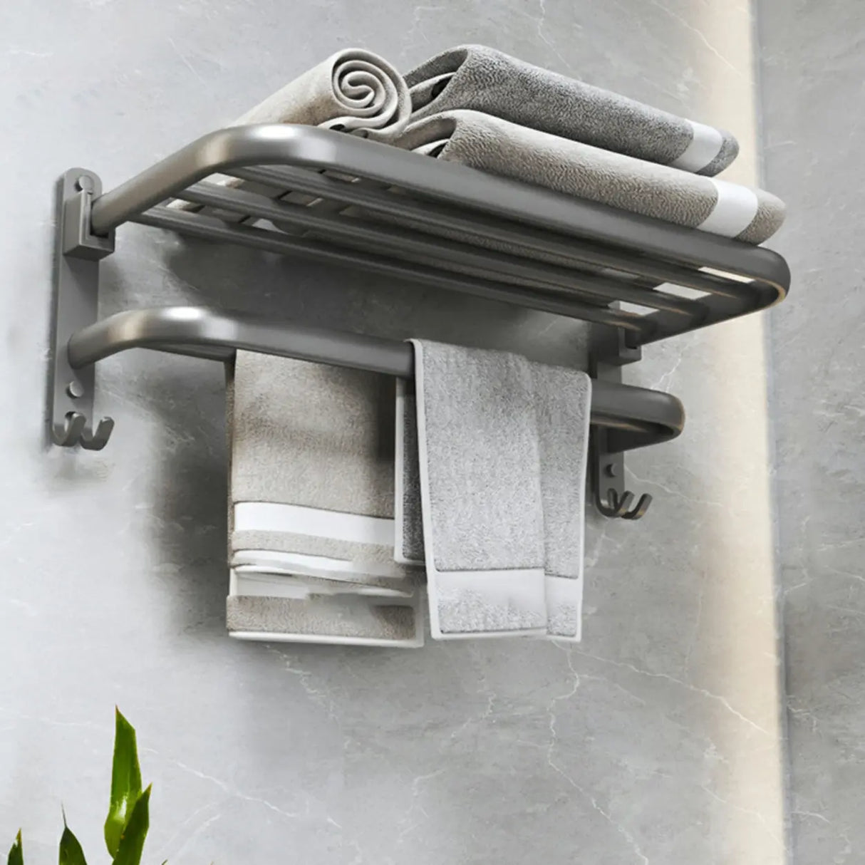 Functional Grey Metal Bathroom Hardware Set with Shelves Image - 4