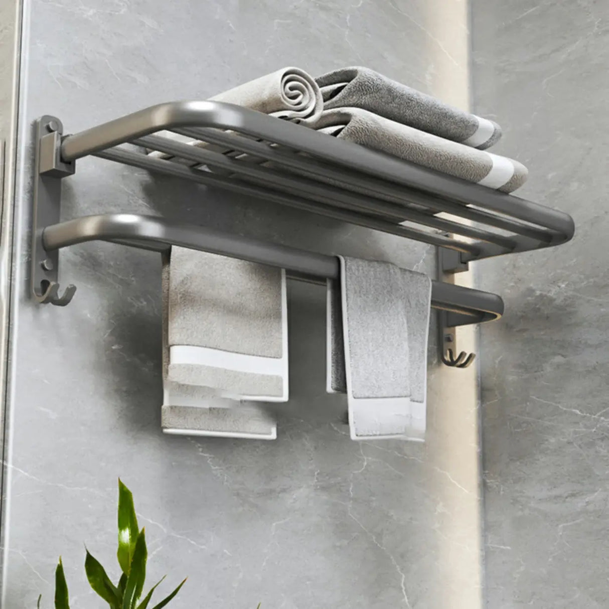 Functional Grey Metal Bathroom Hardware Set with Shelves Image - 5
