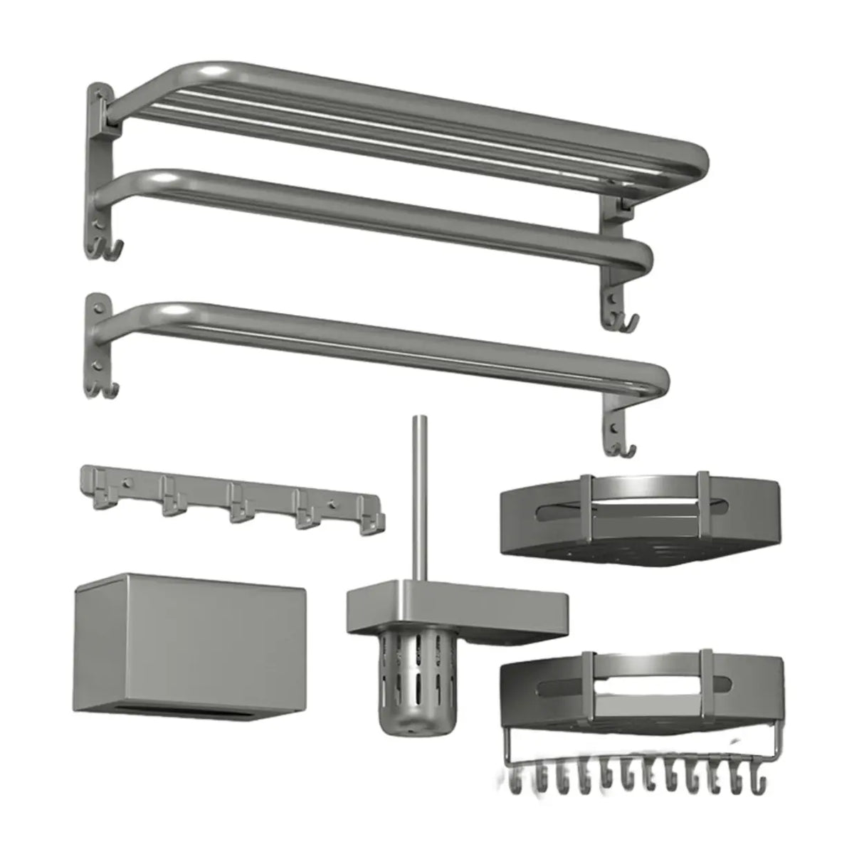 Functional Grey Metal Bathroom Hardware Set with Shelves Image - 9