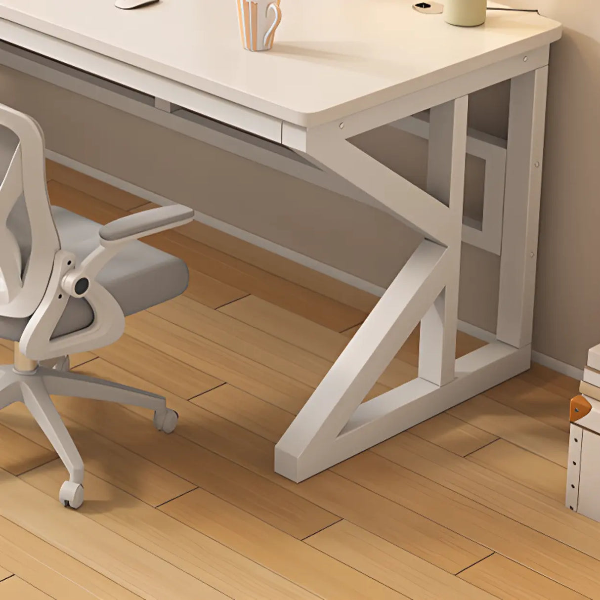 Functional White Wood Rectangle Double Computer Desk Image - 11