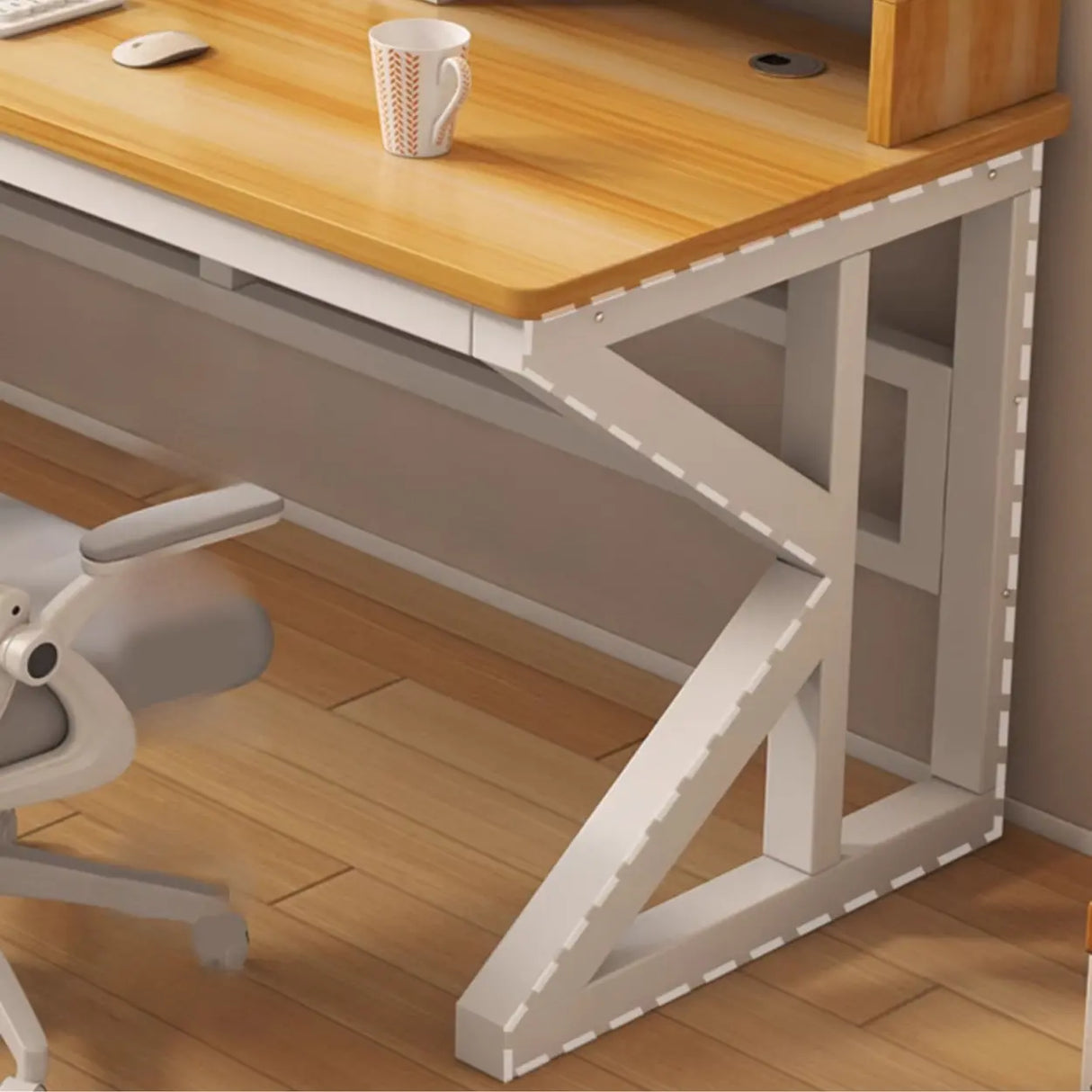 Functional White Wood Rectangle Double Computer Desk Image - 14