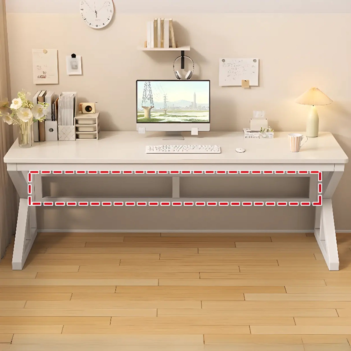 Functional White Wood Rectangle Double Computer Desk Image - 3