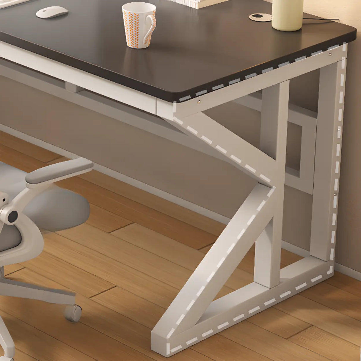 Functional White Wood Rectangle Double Computer Desk Image - 8