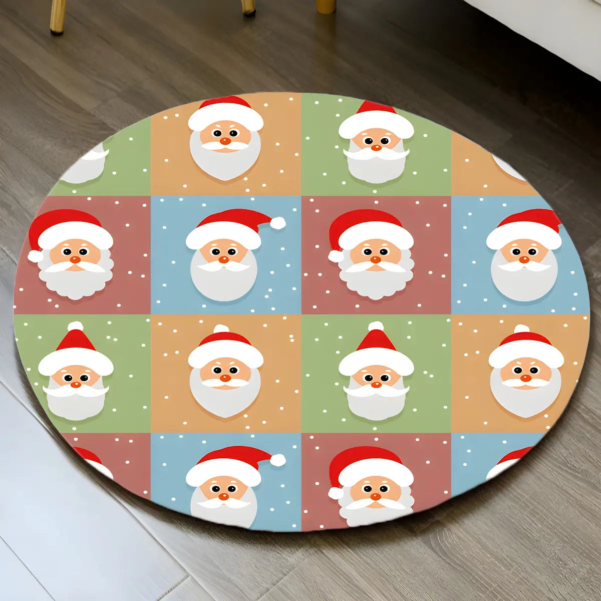 Funky Round Polyester Candy Cane Christmas Area Rug Image - 2