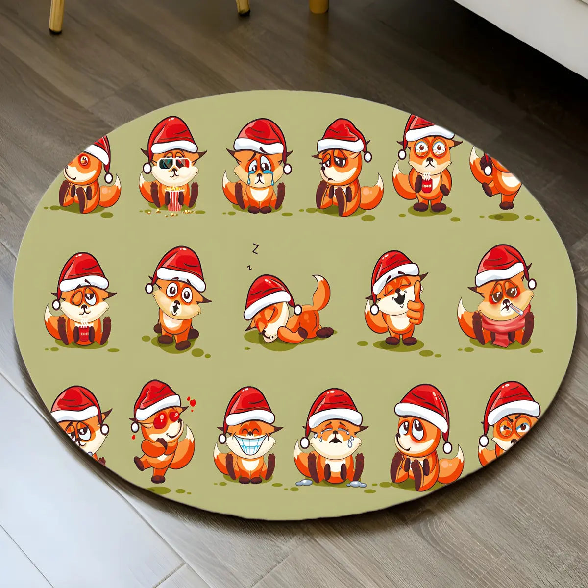 Funky Round Polyester Candy Cane Christmas Area Rug Image - 5