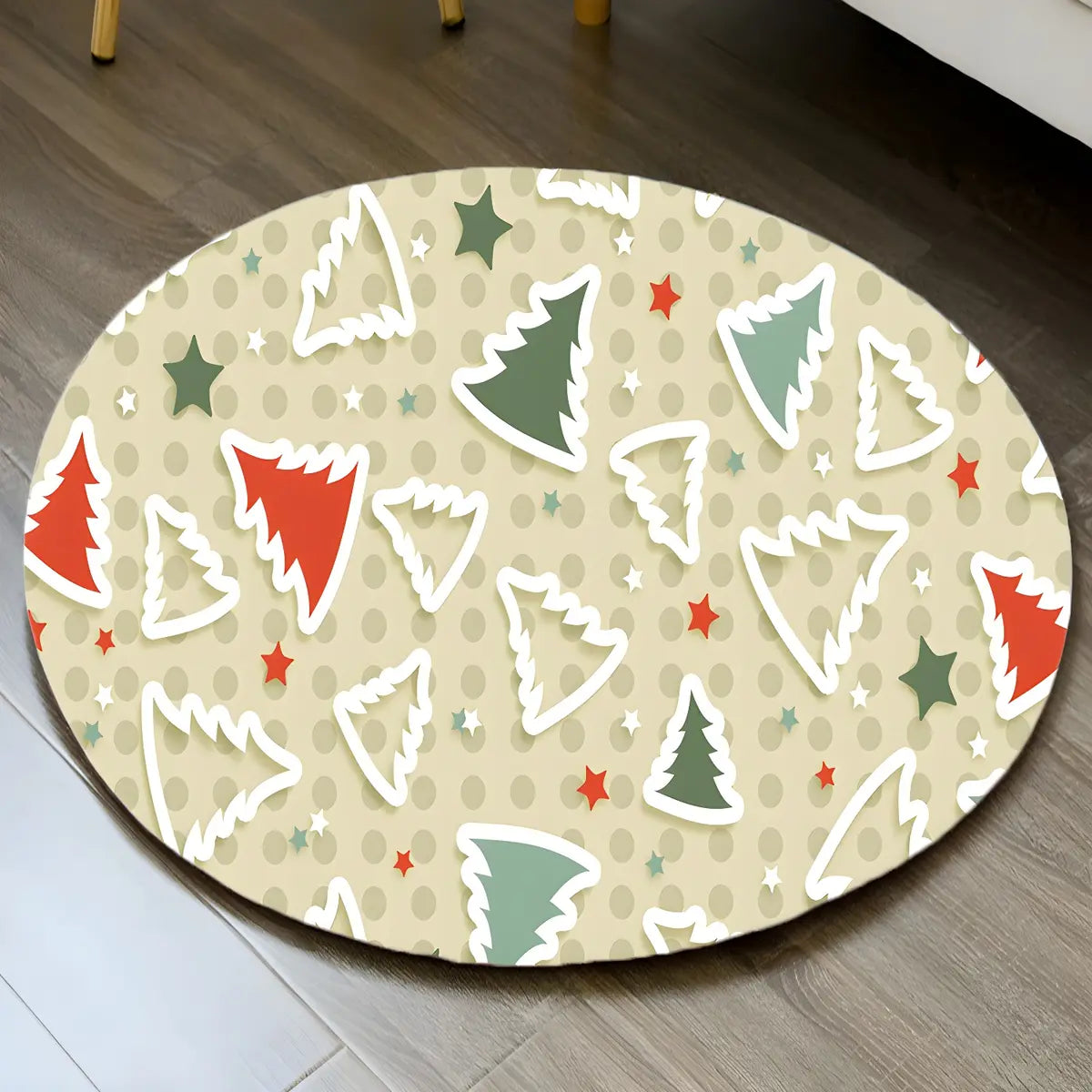 Funky Round Polyester Candy Cane Christmas Area Rug Image - 6