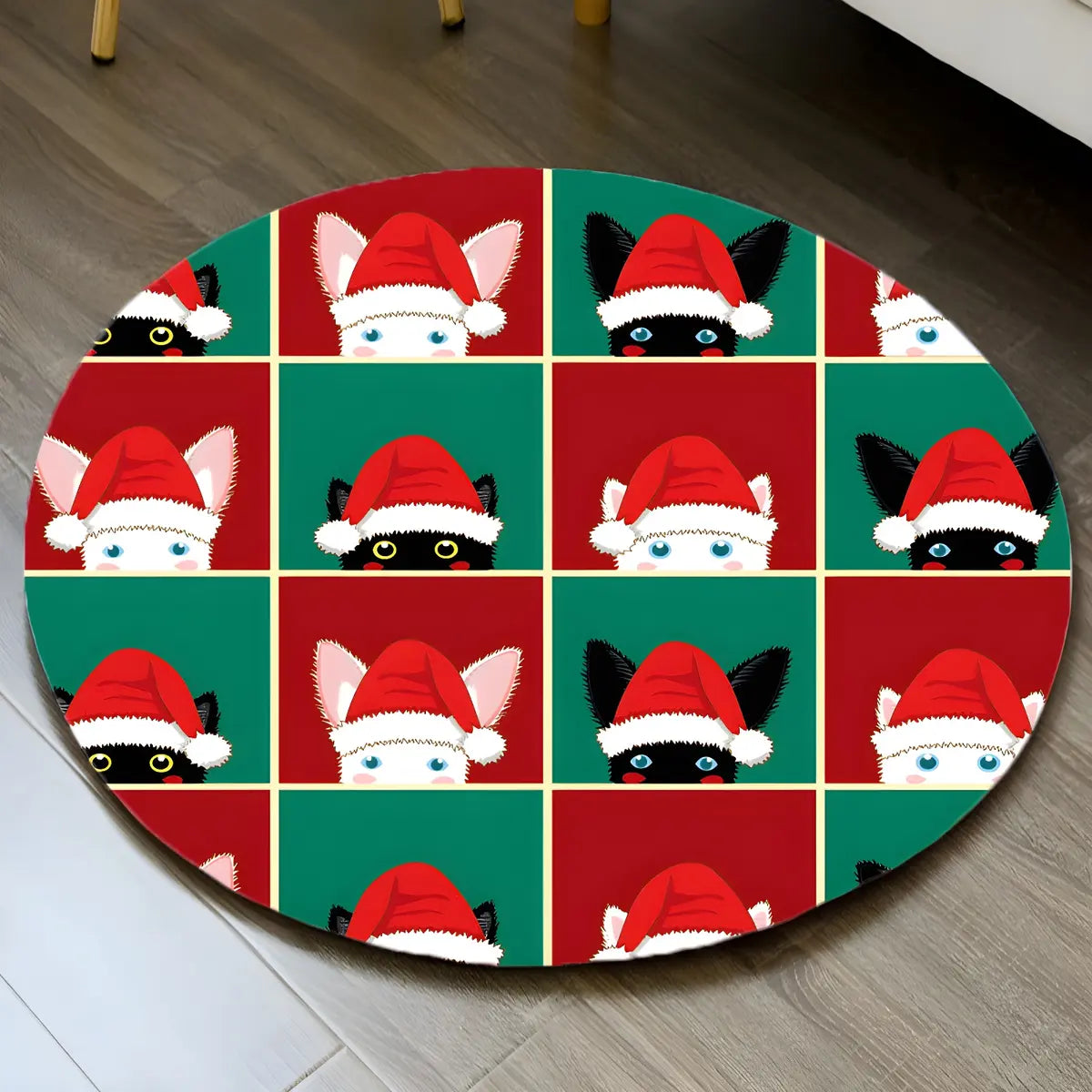 Funky Round Polyester Candy Cane Christmas Area Rug Image - 7