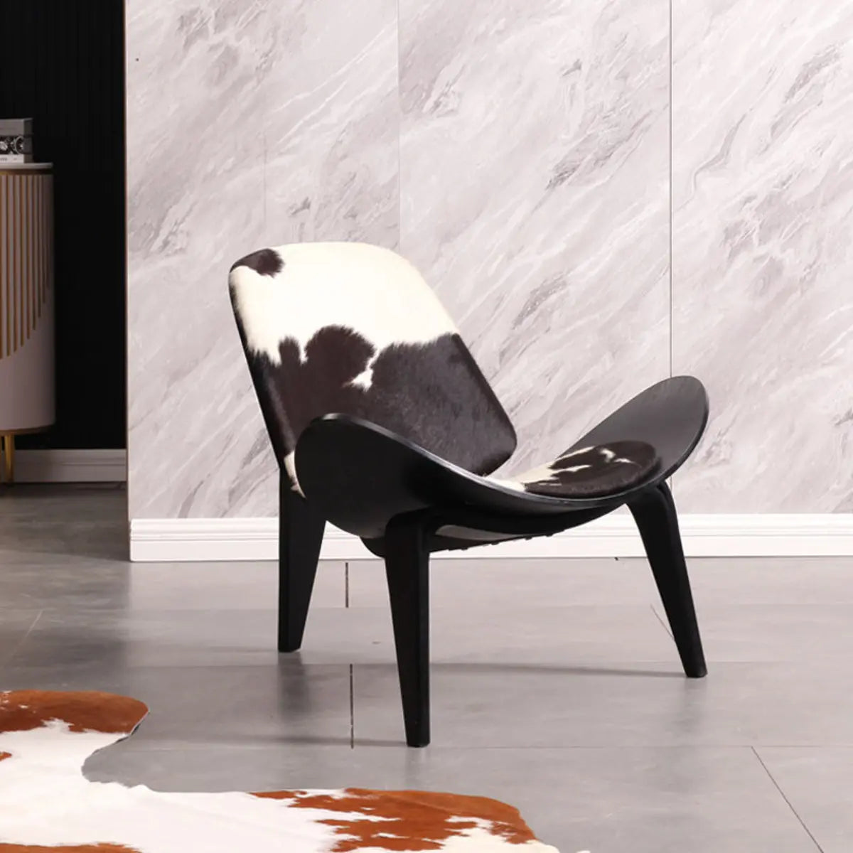 Genuine Leather Print Fixed Back Four Legs Side Chair Image - 3